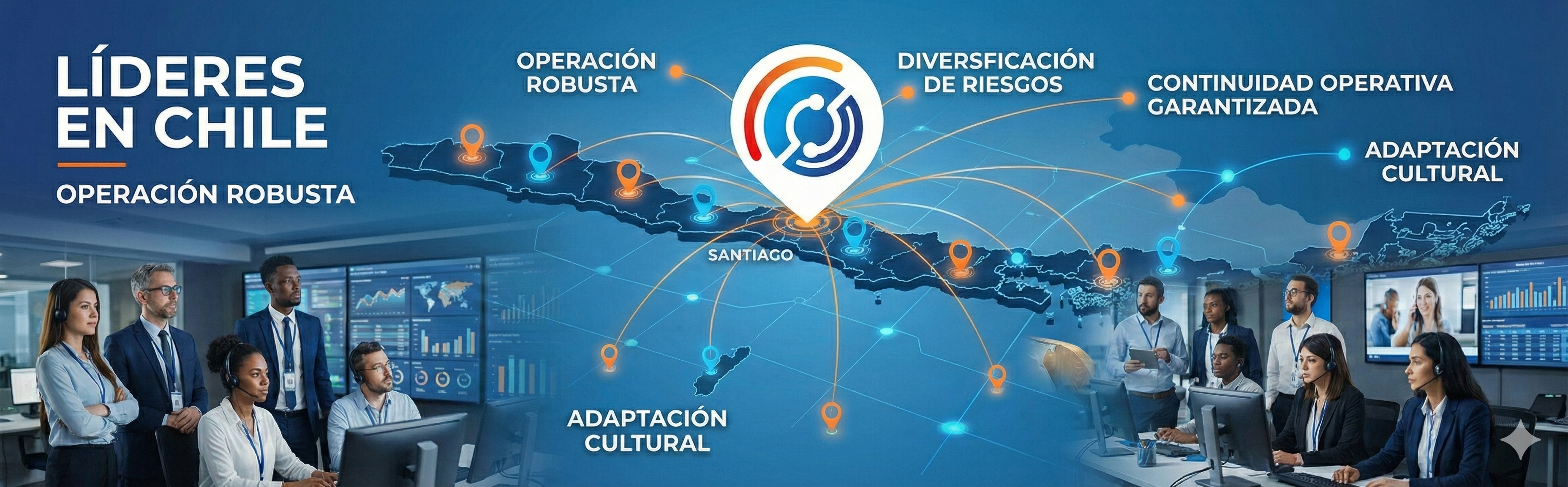 Mapa destacando la presencia operativa en Chile