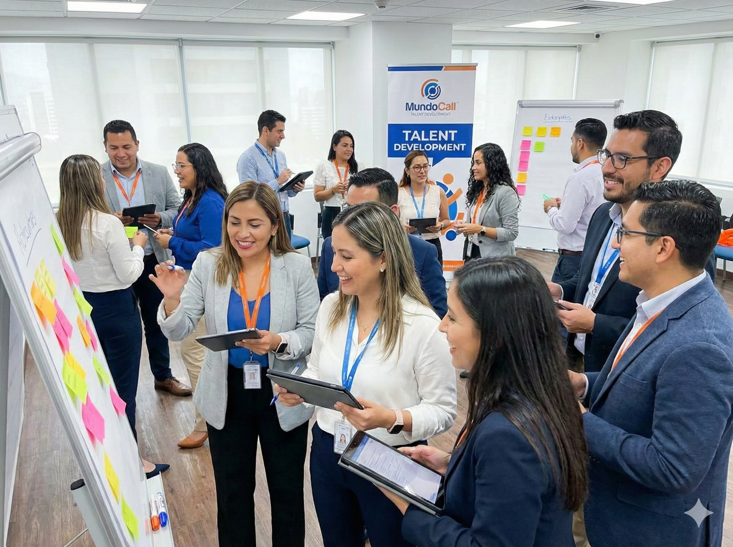 Equipo humano colaborando en oficina moderna